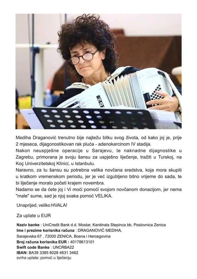 HUMANITARNI KONCERT ZA Prof.MEDIHU DRAGANOVIĆ